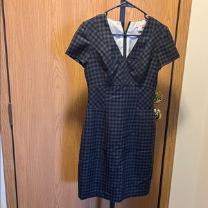 Brooks Brothers Navy Checkered Midi Dress